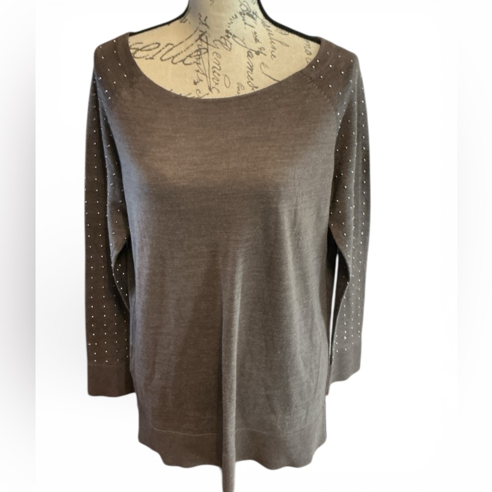 LOFT Women's Elegant- Dark Rose Pearlized Stretch Knit Sweater XL